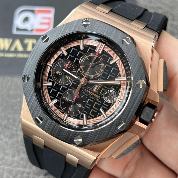 AUdemars Piguet Royal Oak Offshore Chronograph Rose gold Ceramic Bezel on Black Rubber Strap 44mm Super Clone - Image 5