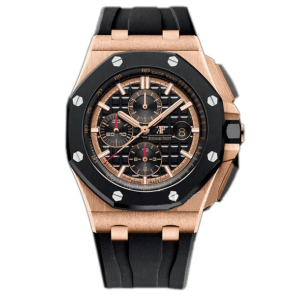 AUdemars Piguet Royal Oak Offshore Chronograph Rose gold Ceramic Bezel on Black Rubber Strap 44mm Super Clone