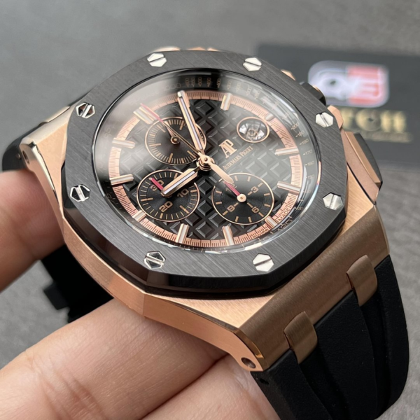 AUdemars Piguet Royal Oak Offshore Chronograph Rose gold Ceramic Bezel on Black Rubber Strap 44mm Super Clone - Image 3