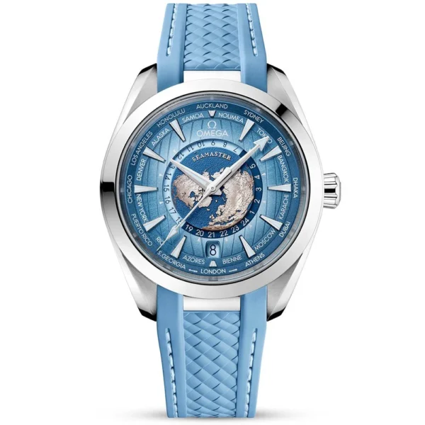 OMEGA Seamaster Aqua Terra GMT Worldtimer 43mm Summer Blue Dial Strap Watch