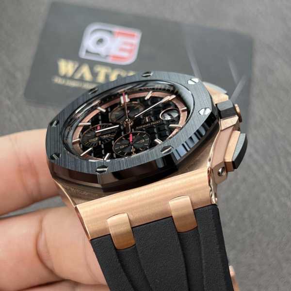 AUdemars Piguet Royal Oak Offshore Chronograph Rose gold Ceramic Bezel on Black Rubber Strap 44mm Super Clone - Image 9