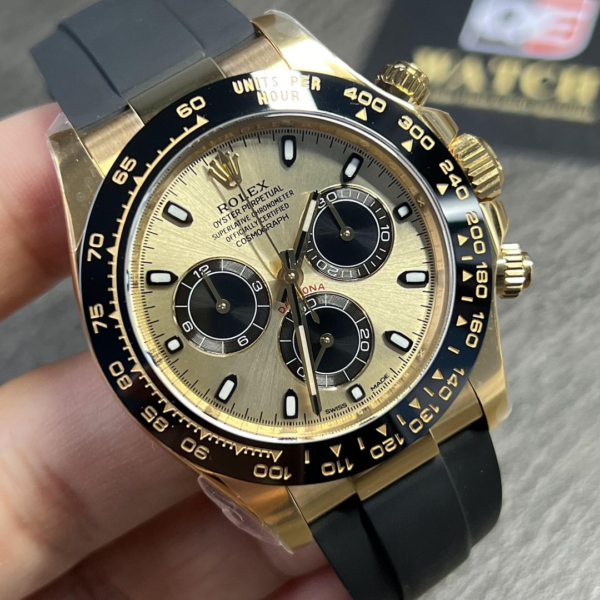 Rolex Cosmograph Daytona 116518LN Yellow Gold Oysterflex with Champagne Dial Super Clone - Image 3