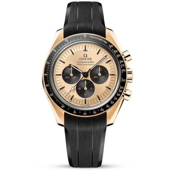 OMEGA Speedmaster Moonwatch 18ct Moonshine Gold Dial Rubber Strap Watch
