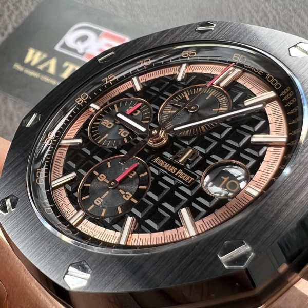 AUdemars Piguet Royal Oak Offshore Chronograph Rose gold Ceramic Bezel on Black Rubber Strap 44mm Super Clone - Image 6